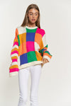 Multi Color Blocked Checker Pullover Sweater Top