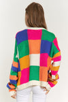 Multi Color Blocked Checker Pullover Sweater Top