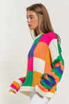 Multi Color Blocked Checker Pullover Sweater Top