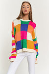 Multi Color Blocked Checker Pullover Sweater Top