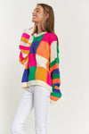 Multi Color Blocked Checker Pullover Sweater Top