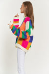 Multi Color Blocked Checker Pullover Sweater Top