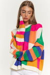 Multi Color Blocked Checker Pullover Sweater Top