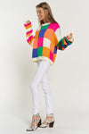 Multi Color Blocked Checker Pullover Sweater Top