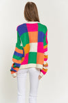Multi Color Blocked Checker Pullover Sweater Top