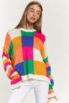 Multi Color Blocked Checker Pullover Sweater Top